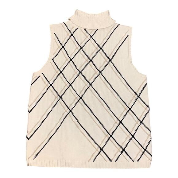 LizSport Cream Black Tan Argyle Sleeveless Turtleneck Sweater Size L - Picture 4 of 9